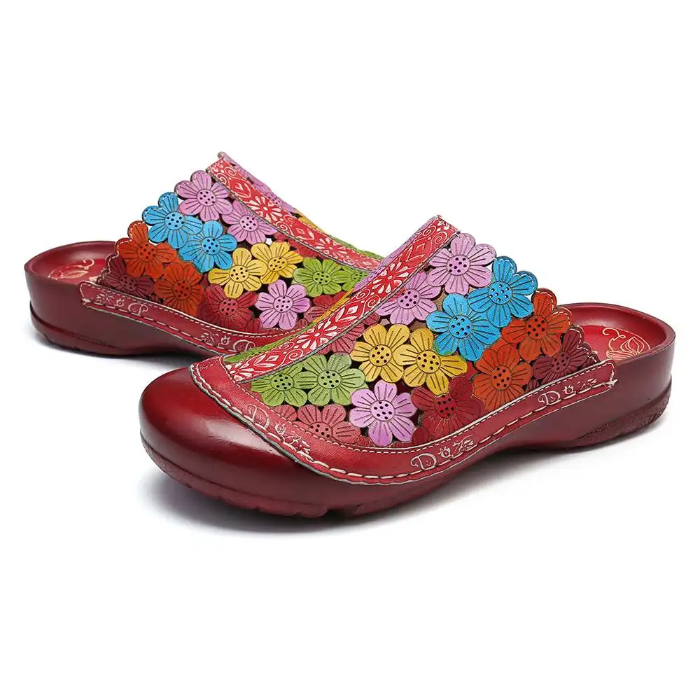 SOCOFY/сандалии из кожи с разноцветными полыми цветами; повседневные сандалии без застежки; элегантная женская обувь