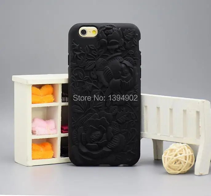 

1pc White Black 3D Sculpture Design Rose Flower Soft Silicone Back Cover Case For Apple iPhone 6 6s 4.7'' Free/Drop Shipping