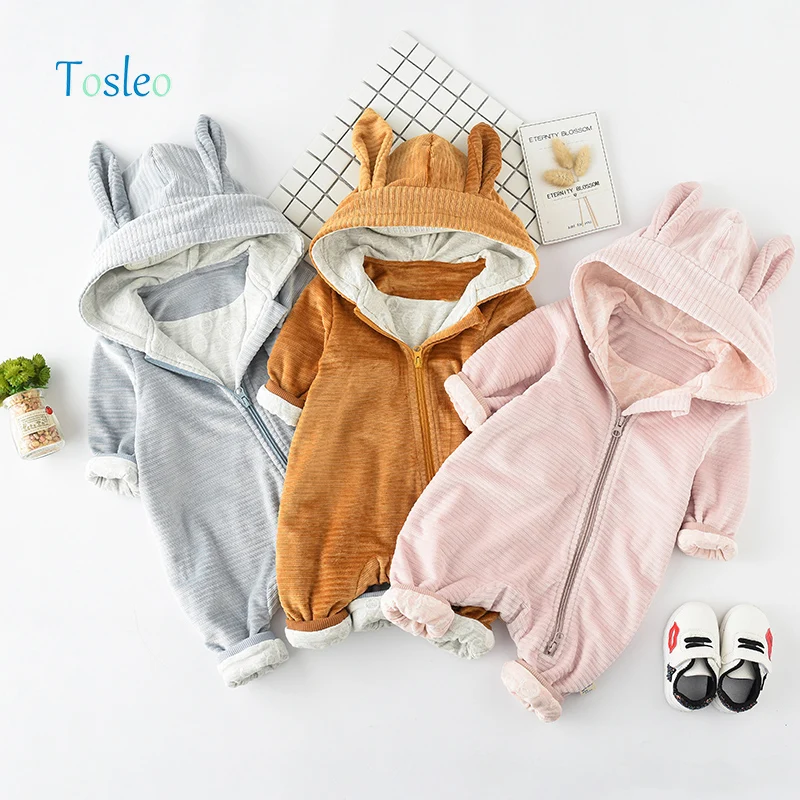 

2018 Baby Boy Rompers Hooded Spring Romper Baby Zippered Jumpsuit Children New Born Baby Clothes Pink Brown Grey