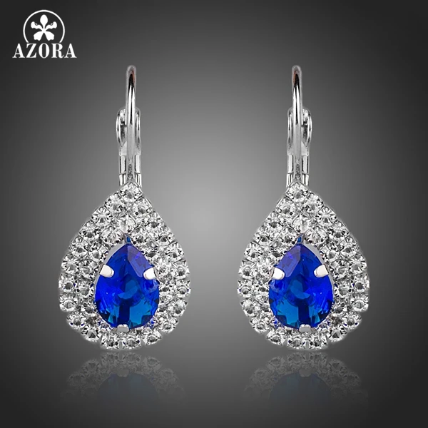 

AZORA Attractive Blue Cubic Zirconia With Tiny Clear CZ Surround Water Drop Earrings TE0153
