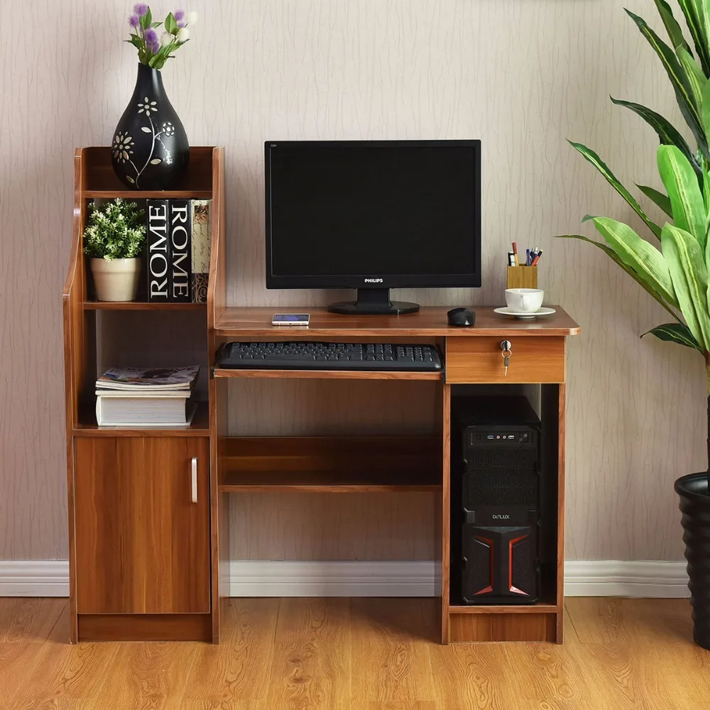 ^Cheap Goplus Modern Computer Desk PC Laptop Table School Student Writing Table with Bookshelf Workstation Home Office Cabinet HW55601