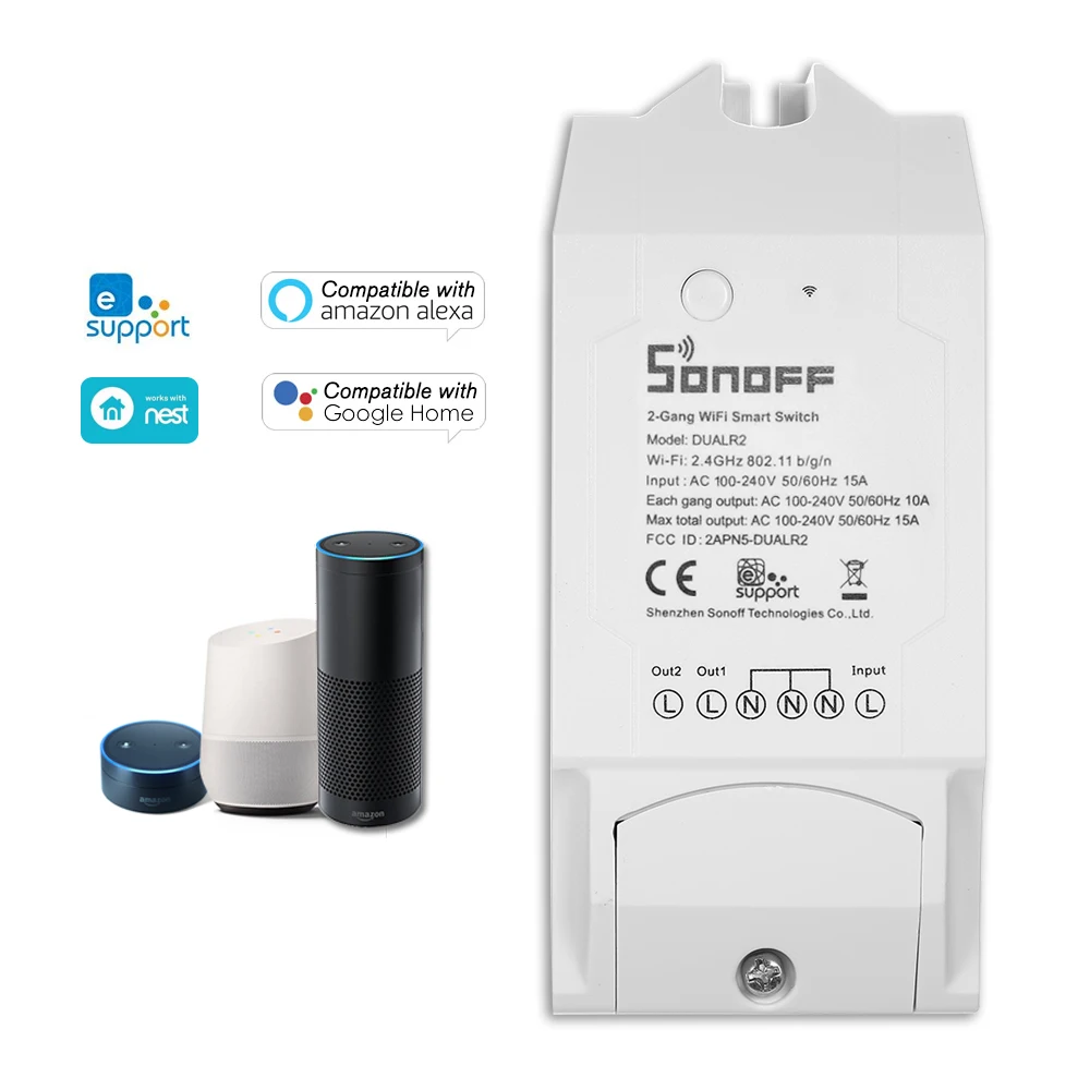 SONOFF Dual ITEAD 2 канала wifi умный переключатель для Amazon Alexa Google Home Беспроводной пульт дистанционного управления Умный дом