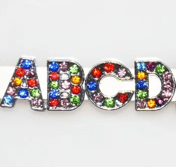 

Free Shipping, 130pcs 8mm Mixed Color Rhinestone A-Z Slide Letters, Slide Charms, Slide Beads DIY 8mm Wristbands, Keychains