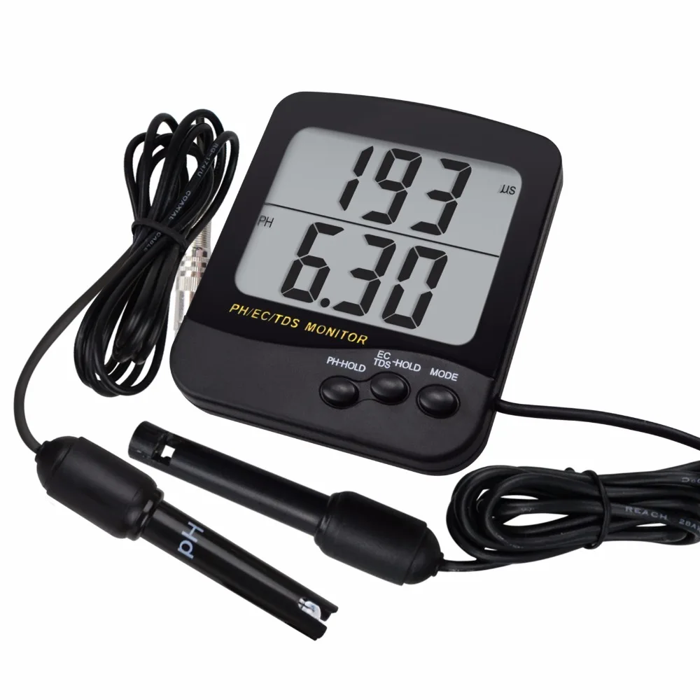 

3-in-1 pH, EC & TDS Conductivity Monitor ATC w/ 3.5" Large Dual Display, Water Quality Meter Tester Multi-Parameter