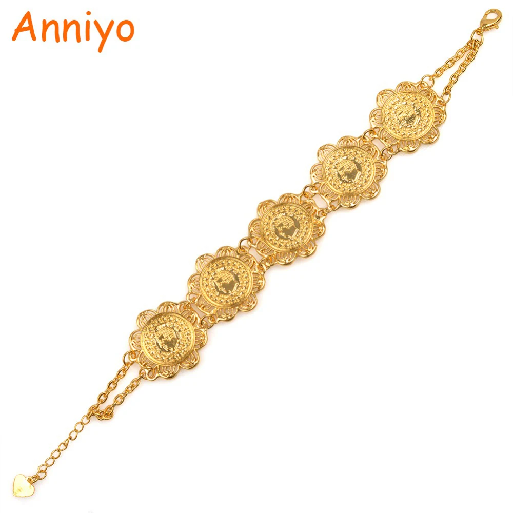 

Anniyo Ethiopian Coin Bangle for Women,Arab Middle Eastern Gold Color Coins African Jewelry Bangle Wedding Gifts #079906