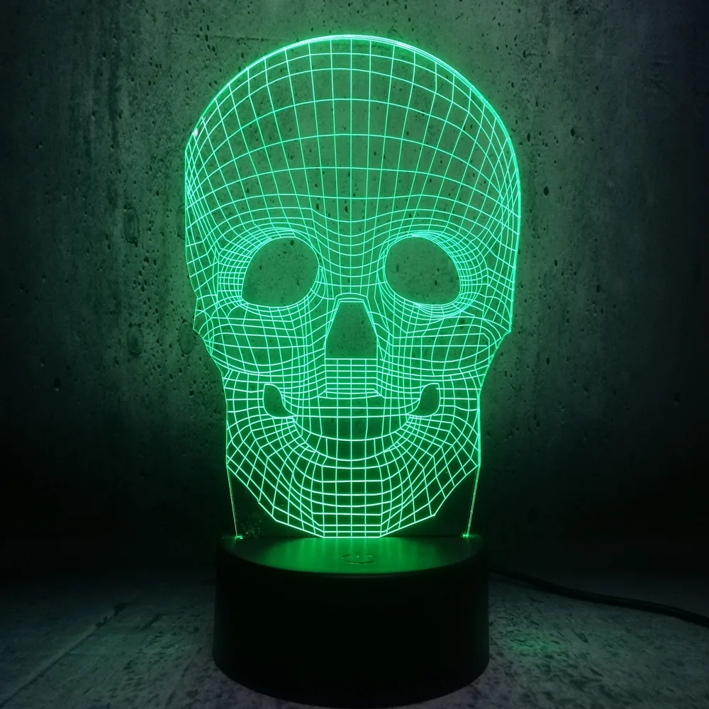 Хэллоуин Череп красочный 3D USB Светодиодная лампа Оптическая иллюзия настольный