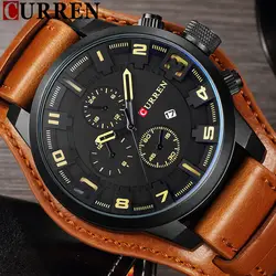 CURREN 8225 Топ люксовый бренд Для мужчин часы Мужские часы Дата Спорт военные часы кожаный ремешок Кварцевые Бизнес Для мужчин часы подарок 2018