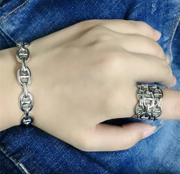 

Luxury Brand 925 Sterling Silver Jewelry For Women Steam Punk Lock Rings Circle H Rings Wedding Jewelry Fashion Party Rings