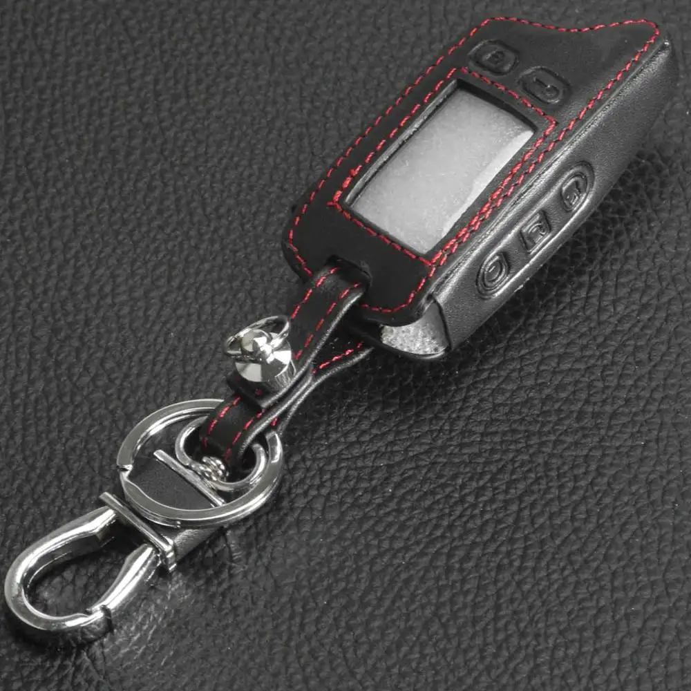 Jingyuqin дистанционный кожаный чехол TW9030 TW9010 для ключей Tomahawk TW9010 TW9030 двусторонний сигнализационный ЖК-контроллер брелок - Название цвета: redline