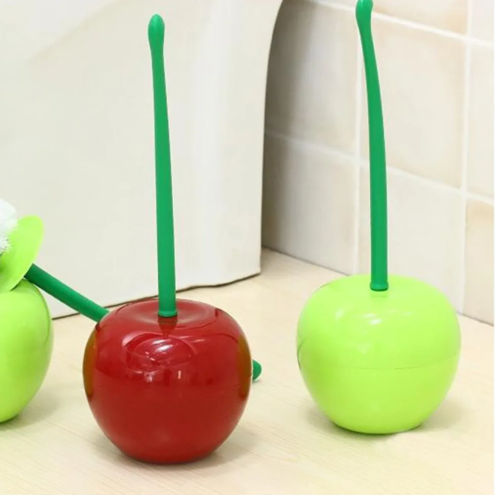 Best Lovely Cherry Shaped Toilet Brush Lavatory Cleaning Tool Washroom Brush w Holder Plastic Bathroom Decor Accessories