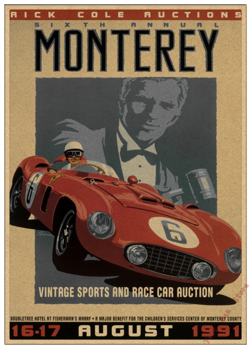Супер гоночный Ретро мотор Monaco 1937 старинный автомобиль для путешествий, классический винтажный постер, сделай сам, домашний декор из крафт-бумаги - Цвет: Красный