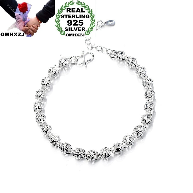 OMHXZJ Wholesale European Fashion Woman Girl Party Birthday Wedding Gift Simple Hollow Beads 925 Sterling Silver Bracelet BA122