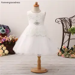 Forevergracedress элегантные Прекрасный белый Платье в цветочек для девочек 2019 Кристаллы рукавов Дети Театрализованное Детский фартук