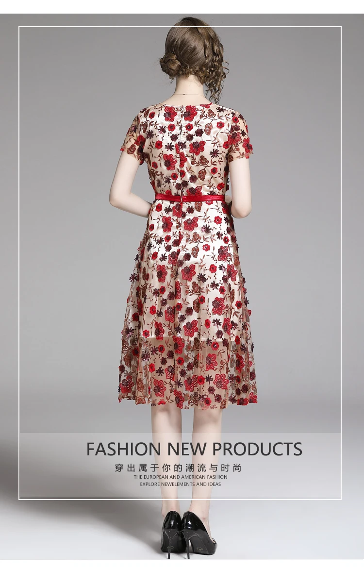 SMTHMA, Новое поступление, модные летние платья с коротким рукавом, женское Сетчатое платье с цветочной вышивкой и блестками, vestidos