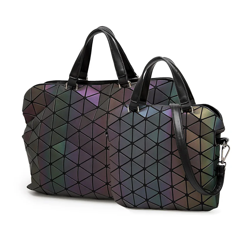 Luminous Briefcases Tote Geometry Holographic Quilted Shoulder Bags Folding Handbags VS shot ...