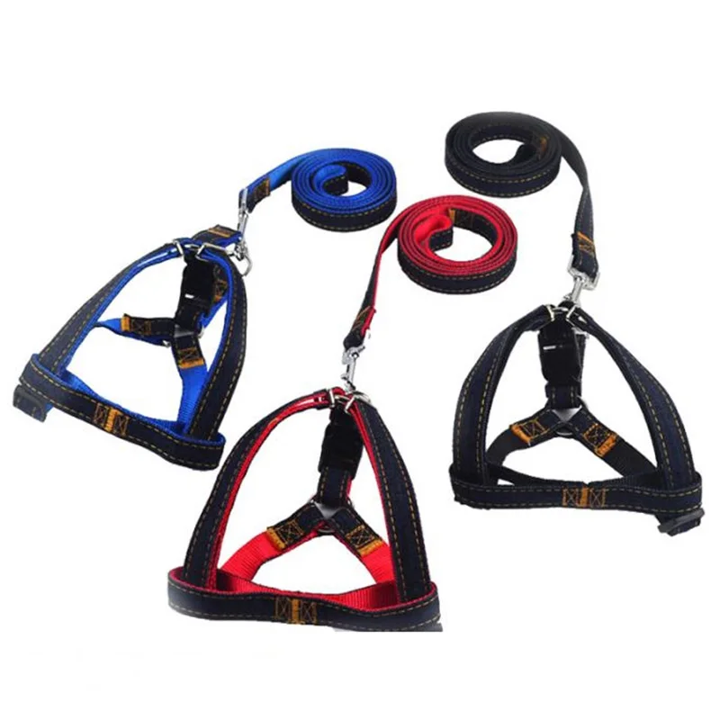 

4 Color Denim Jean Dog Harness Leash Set adjustable Chest Small Medium Large Dogs Lead Training Walking Harness