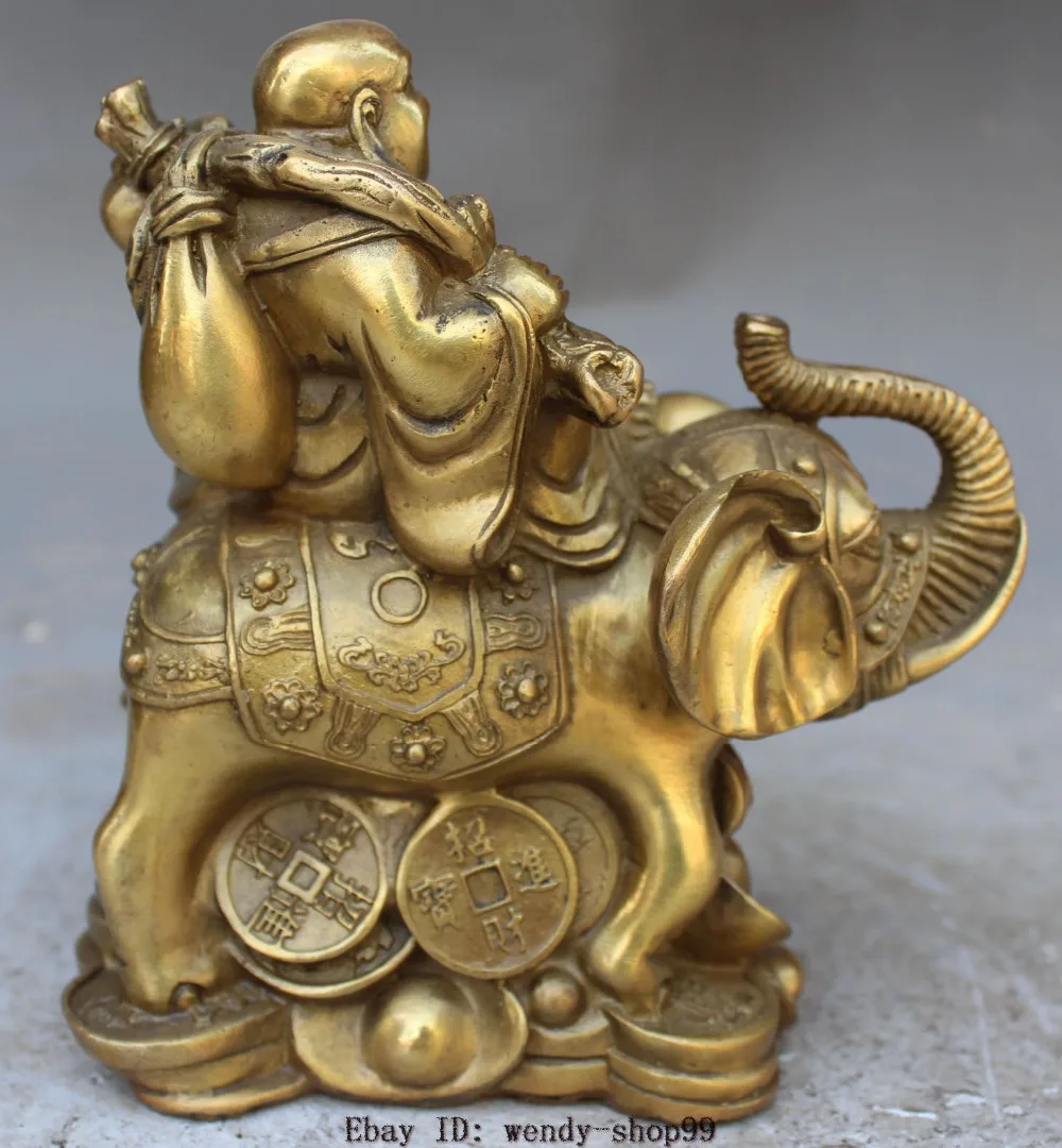 Chinese Buddhism Bronze Brass Wealth Auspicious Elephant Maitreya