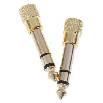 

2PCS Gold Copper 6.35mm Male Plug To 3.5mm Stereo Female Headphone Jack Audio Adapter Fit Tattoo Power Supply