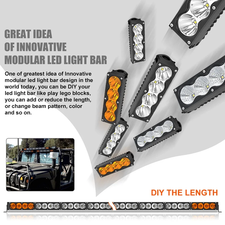 RacBox модульный светодиодный светильник, 7,5 дюймов, 40 Вт, Однорядный светодиодный рабочий светильник, янтарный, белый, точечный, комбо, 4300 К, 6500 К, Автомобильный ремонт