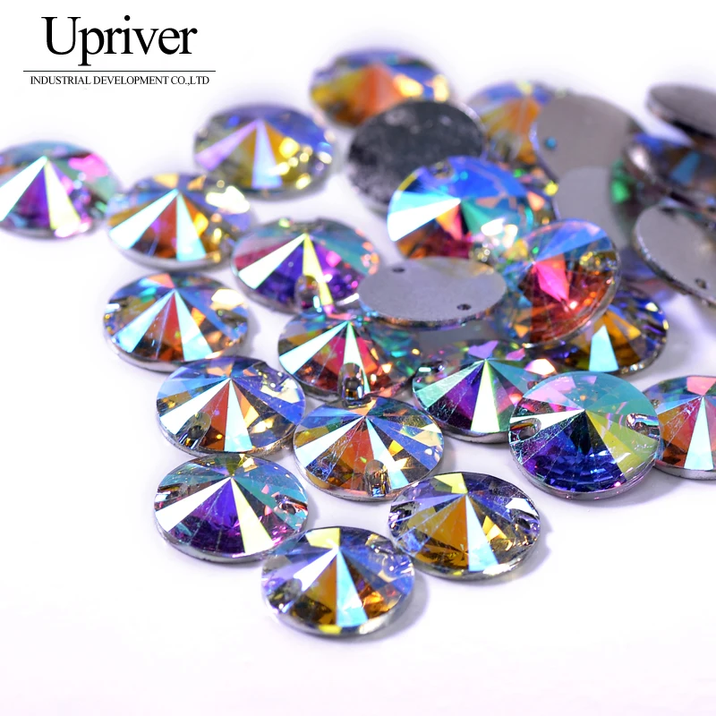 

100pcs/Lot 10mm Sew-on Resin Crystal AB Round Flat BackWith Holes Resin Sew on Epoxy Beads Stone For Dress DecrationGarment Bag