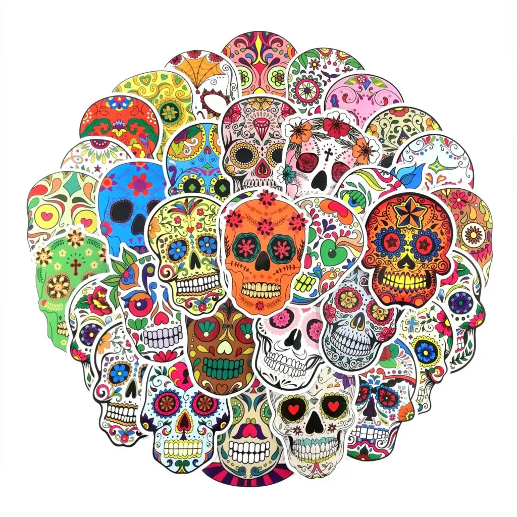 50 Pcs Floral Designs Skull Heads Mixed Series Stickers For Notebook PC Skateboard Bicycle Car Moto DIY Waterproof Toy Sticker