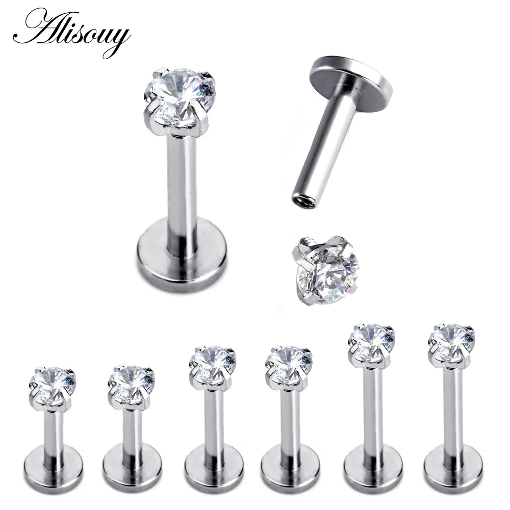 Piercing Jewelry Body Piercing Earrings Ear Piercing Jewelry Metal Jewelry Body Piercing Jewelry Body Jewelry 1 Pc color Labret Lip Ring Zircon Anodized Internally Threaded Prong 16G Tragus Helix Ear Piercing Earring women