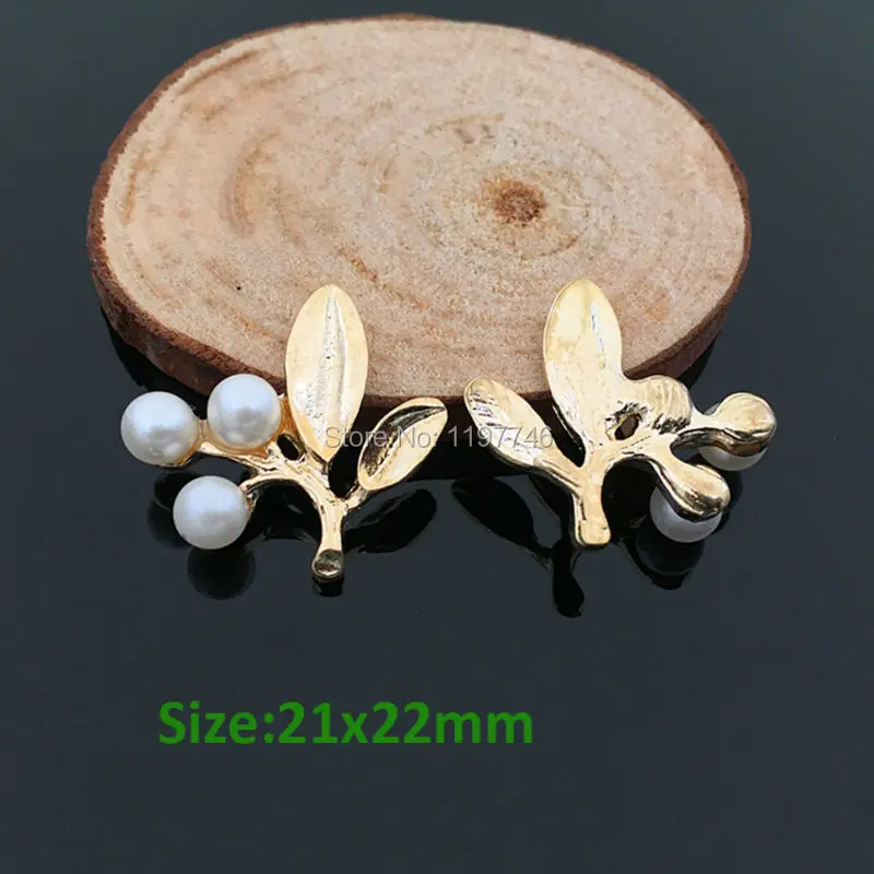 

Pearls Leaf Flower Button Embellishments for Hair Bow Center 10pcs 22mm Flatback Gold Metal Leaf Buttons with Pearls for diy