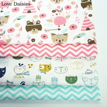 Хлопок саржа розовый зеленый мультфильм Медведь Сова стрела кошка Ткань шеврон для DIY sheero постельные принадлежности Одежда подушки Декор ручной работы