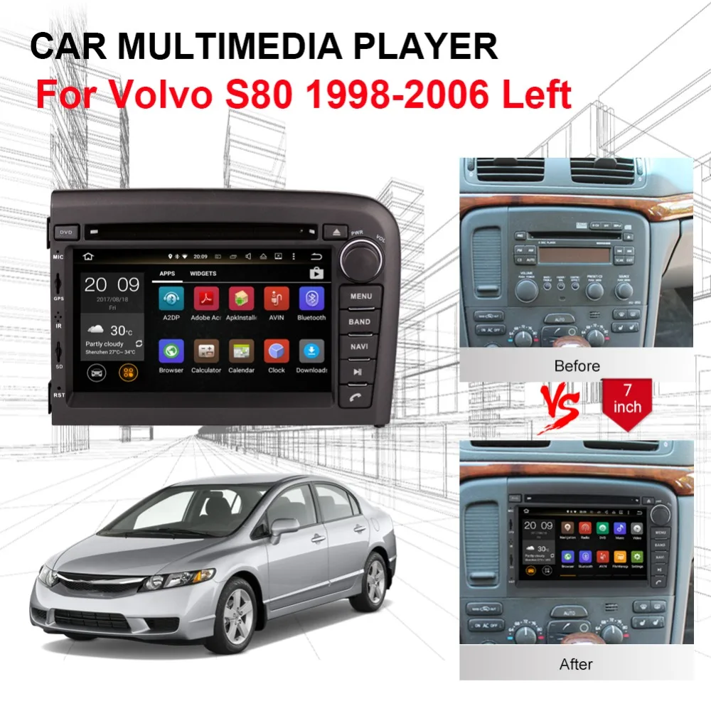 Best Android 9.0 Octa Core 4GB RAM 32GB ROM Car Radio Stereo CD DVD Player For Volvo S80 1998-2006 GPS Navigation Bluetooth Wifi 4