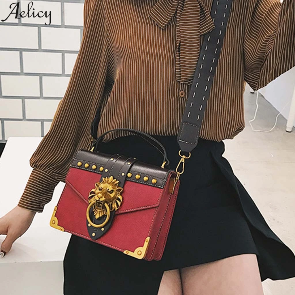 Aelicy Женская Ретро сумка с заклепками головой льва из искусственной кожи