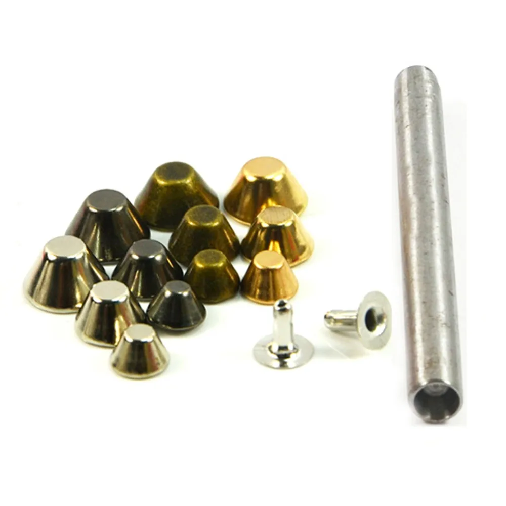 

50pcs 10mm Mix 4 Colors Bucket Spike Studs Rivet Metal With 1pc Press Tool DIY Fashion Punk Rock Leather