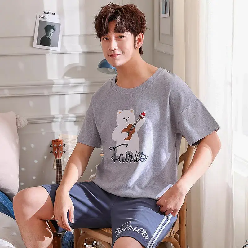 

MISSKY 2pcs/set Summer Men Women Pajama Sets Lovers Casual Loose Soft Summer Short Sleeved Home Wear Male Sleepwear