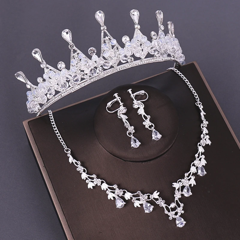 Свадебные ювелирные комплекты для невест Кристалл Стразы ожерелье Корона Свадебная Ювелирная Тиара ожерелье серьги для невесты подружки невесты