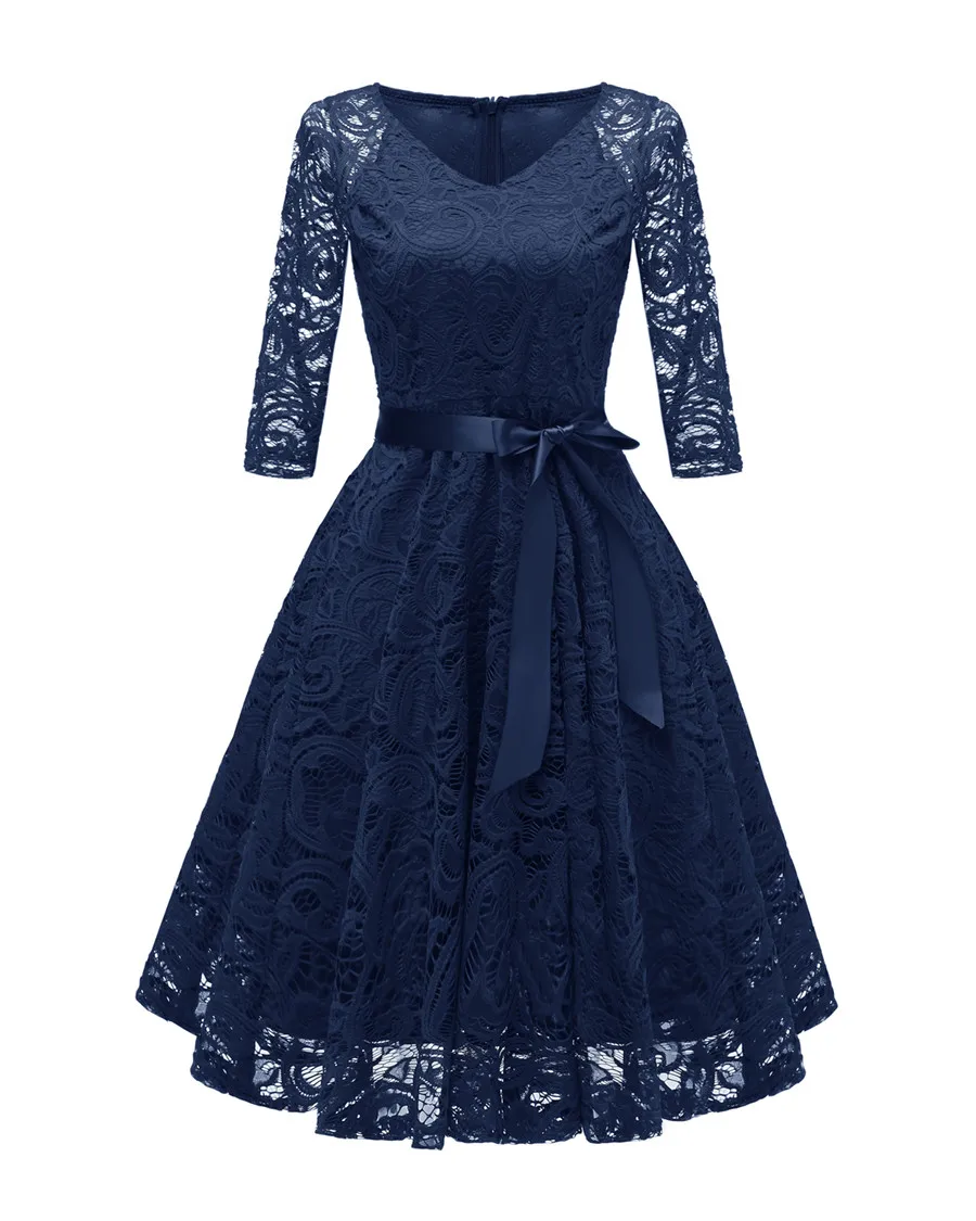 Gladiolus Autumn Women Dress 2018 Long Sleeve V-Neck Belt Tunic Vintage Sexy Hollow Lace Dress Women Evening Party Dresses 2XL (25)