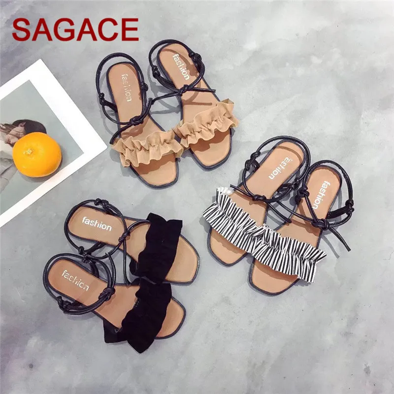 

HB@Vintage Women Square Toe Flat Sandals Cross Straps Rome Sandals Beach Shoes