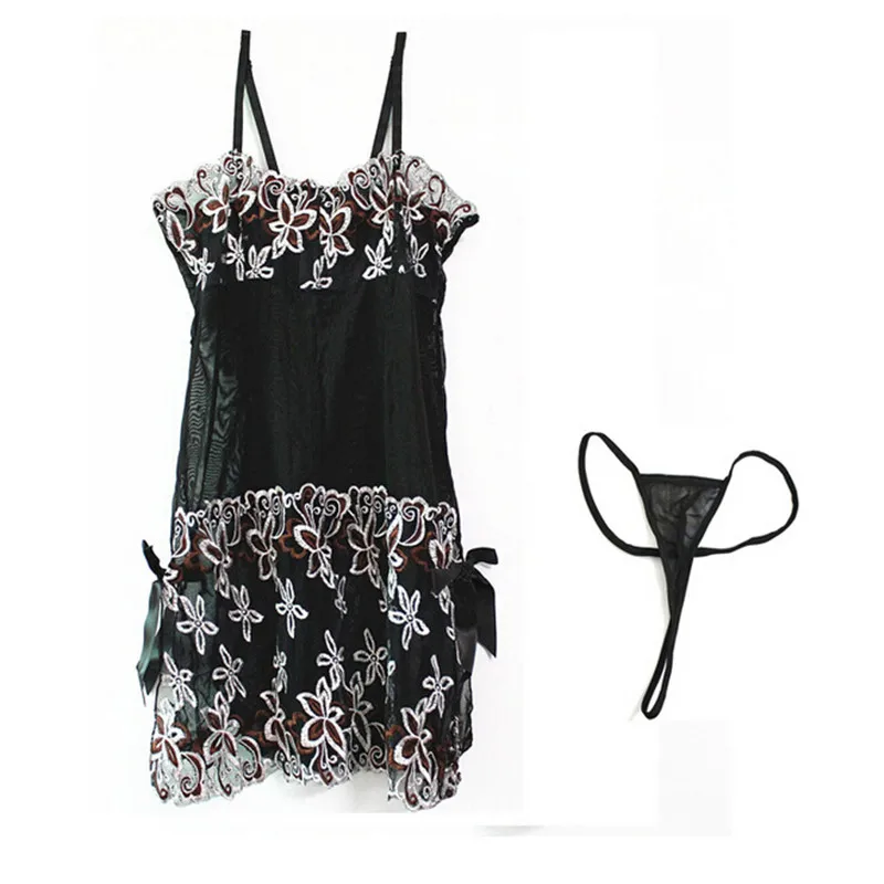 Hot Newly Design Embroidery Sexy Lingerie Set Lady Print Perspective Lure pajamas Erotic Floral Slips For Women Plus Size S-6XL