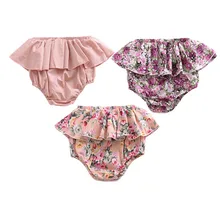 Шорты с оборками для маленьких девочек, повседневные шорты для маленьких девочек, однотонные детские шорты с цветочным принтом, летняя одежда для девочек, PP брюки