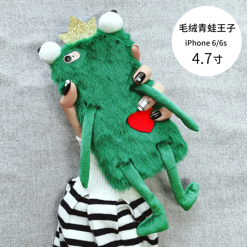 

Cute Plush Frog Prince for iPhone XS MAX XR X Case 3D Cartoon Cute Green Phone Cover for iPhone X 8 7 Plus 6 6s Plus Protective