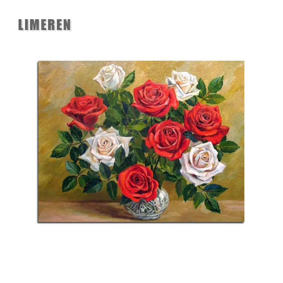 

Rose Flower DIY Painting By Numbers On Canvas Acrylic Oil Hand Painted Pictures For Living Room Wall Art