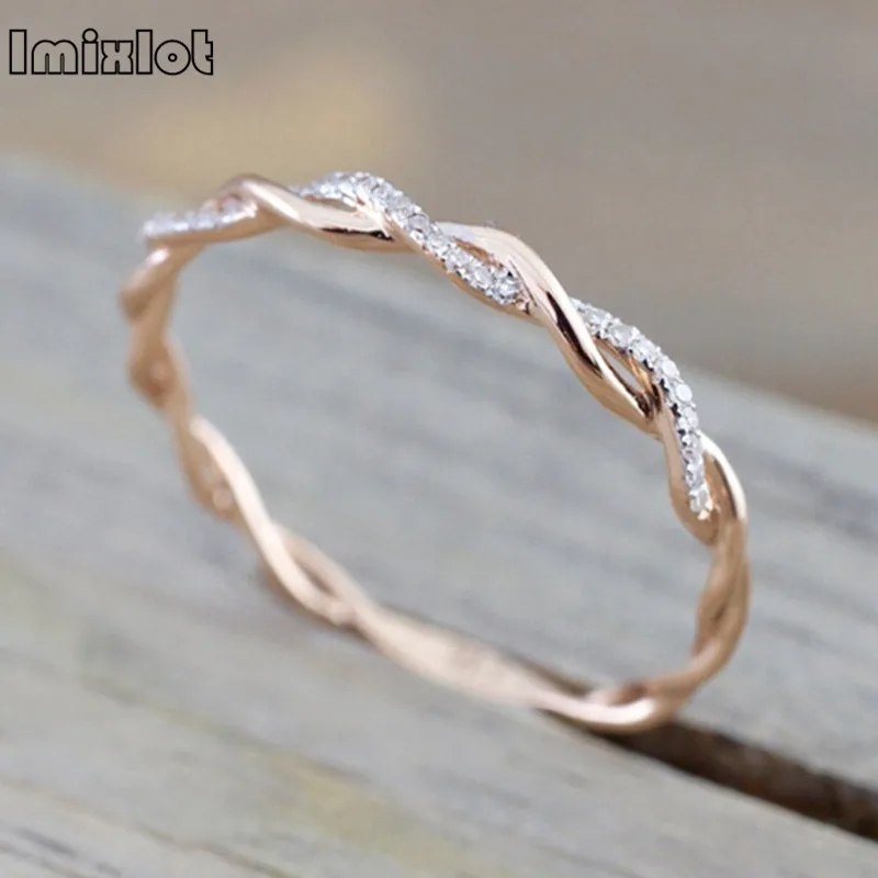Круглые Кольца для женщин тонкие розовое золото цвет твист веревка укладки обручальные кольца из нержавеющей стали bijoux