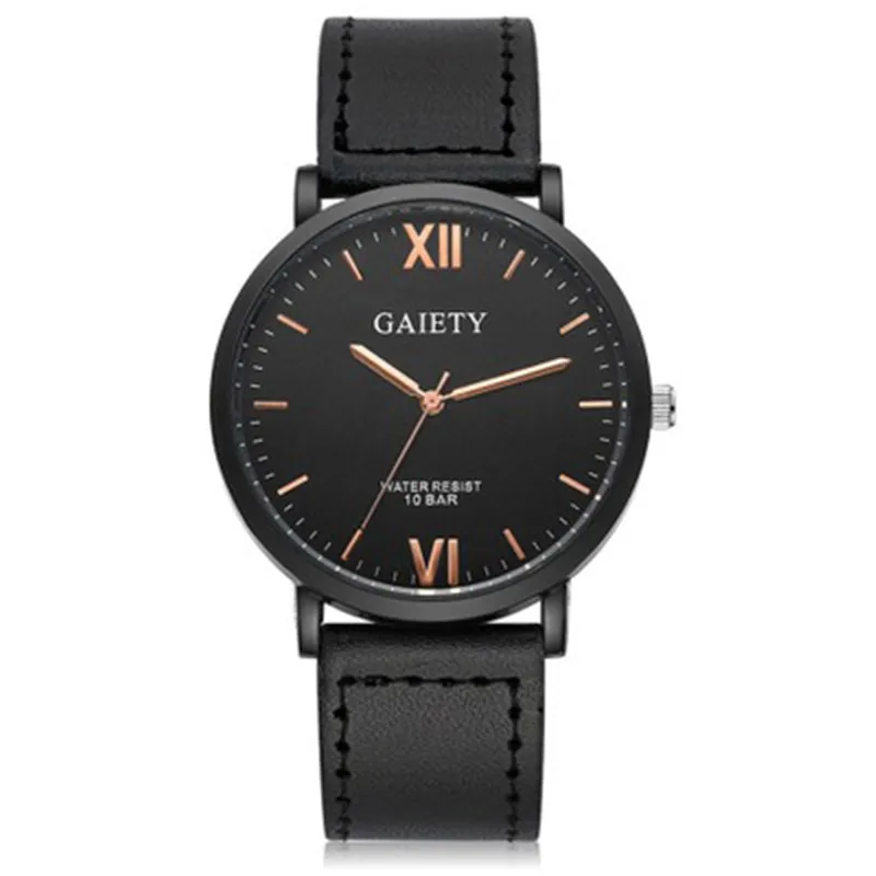 

New Creative Brand Mens Watch PU Leather Men Black Watch Roman Numerals Dial Quartz Watch Horloges Mannen