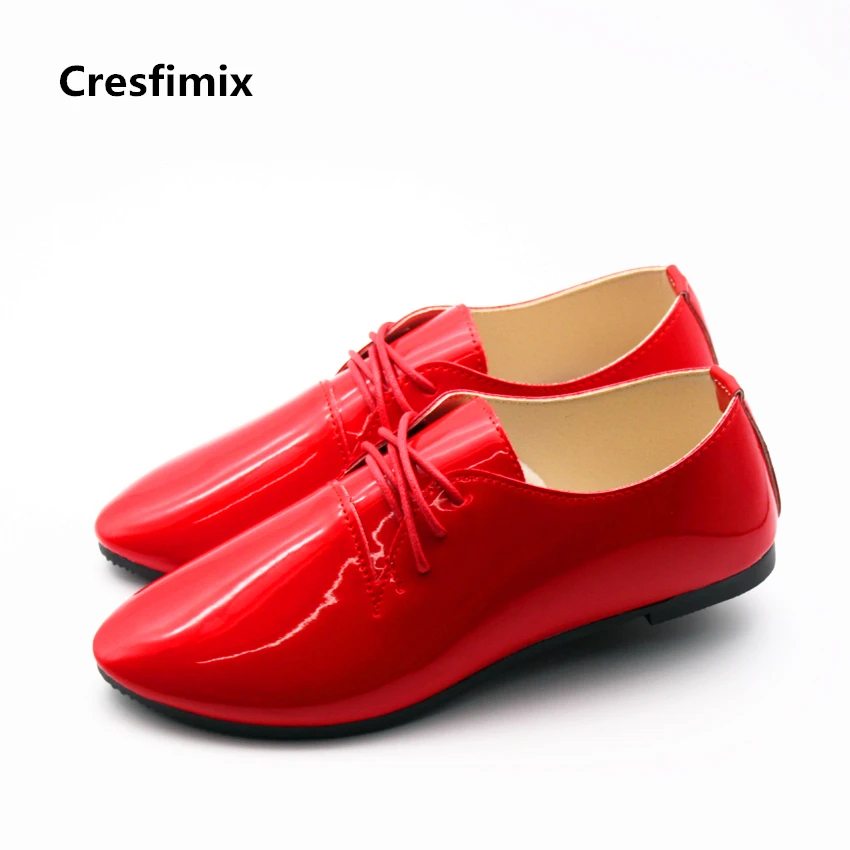 

Cresfimix sapatos femininos women casual point toe red flat shoes female cute spring & summer pu leather shoes lady cool shoes