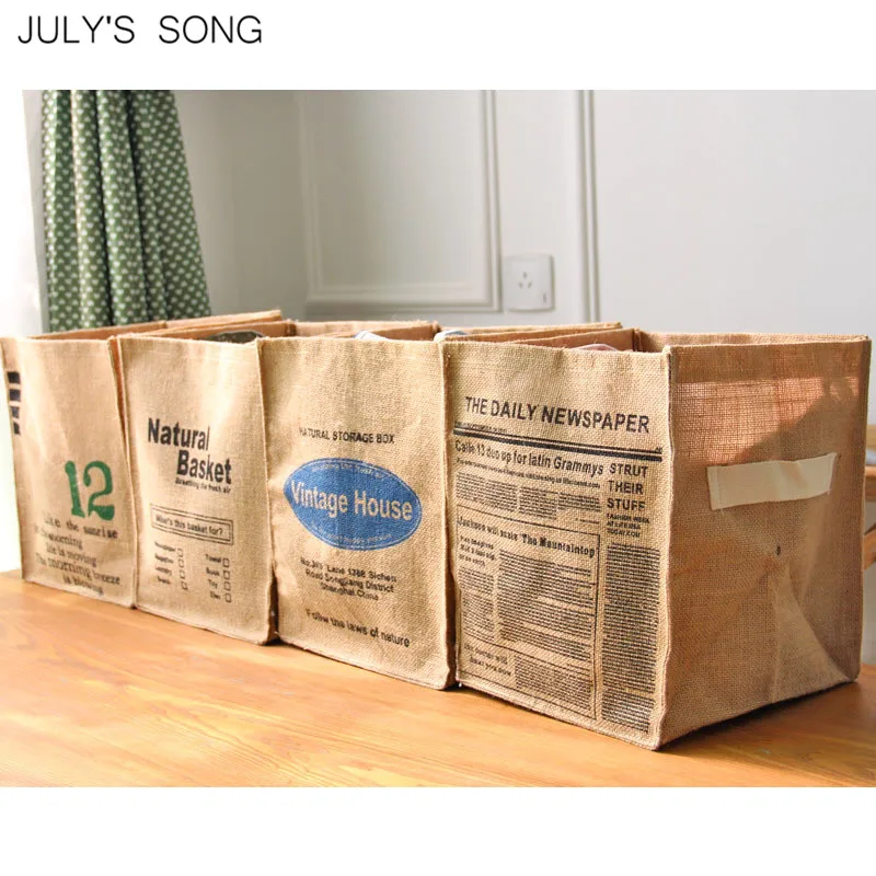 JULY'S أغنية سلة الغسيل القابلة للطي حقيبة الجوت منظم المنزل مكتب أشتات زخرفة سلة التخزين ل لعبة صندوق تخزين ملابس مربع
