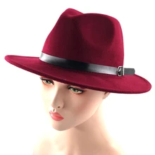 Простая фетровая шляпа для женщин и мужчин женский шерстяной зимний пояс джазовая широкополая большая розовая ковбойская Панама шляпа
