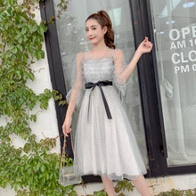 Новинка года летние женские корейский шифон V образным вырезом платье Chic Лук Dot элегантное модное платье Flarre рукавом краткое сексуальные платья