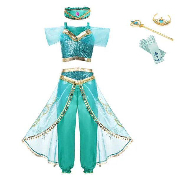 Jasmine/платье принцессы; платья для девочек; детские летние маскарадные вечерние костюмы; одежда для сцены - Цвет: Jasmine set