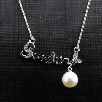 

JHSL Brand Fine Jewelry Cute Women Real 925 Sterling Silver Round Freshwater Pearl Necklace Pendant Girlfriend Gift