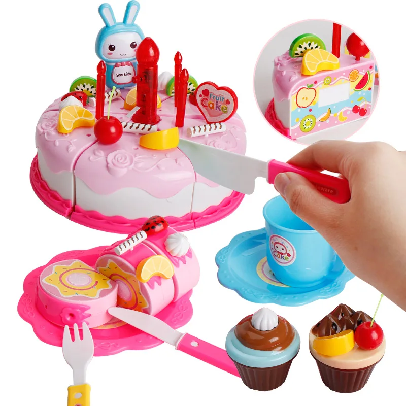 38-86 шт DIY ролевые игры фрукты разрезание торта ко дню рождения кухонная игрушечная еда Cocina De Juguete игрушка розовый синий подарок для девочек для детей