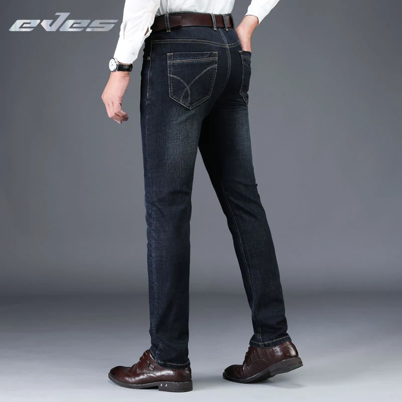 EVES Man Jeans Micro Stretch Straight Long Skinny Trousers Fashion Casual Black Blue Denim Durable Male Business Jeanswear Pants