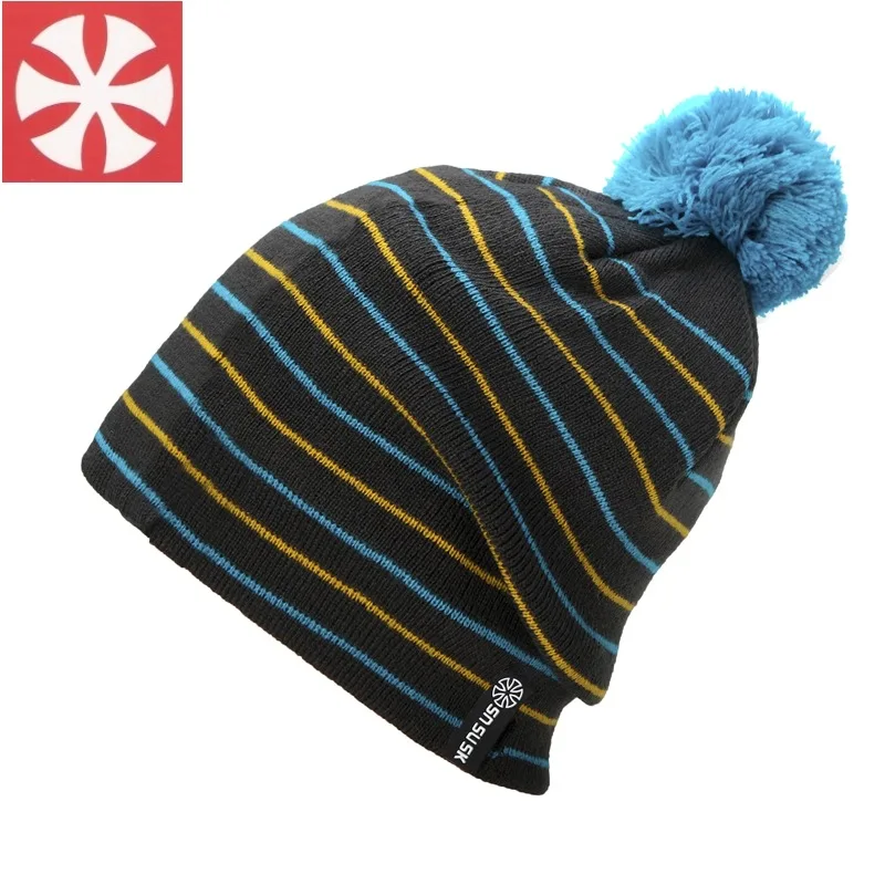 CaiZhongHai / B15 Thin stripes pom poms Winter Hats For Women Men